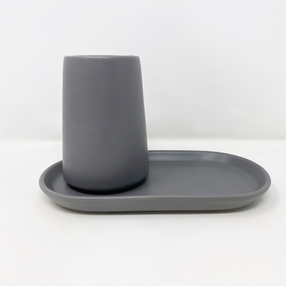 3pc Moda NY Stoneware Bath Accessory Set Gray - Picture 3 of 9